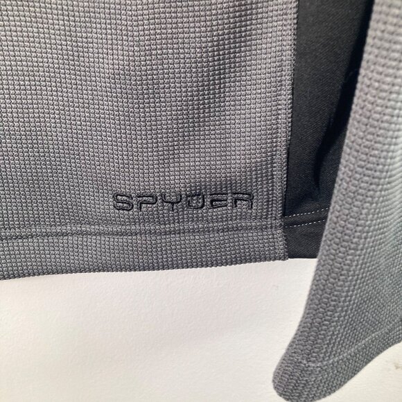Mens Spyder Polar Pullover Half Zip Hoodie Soft Shell Jacket Gray Black M Polyes - Picture 10 of 11
